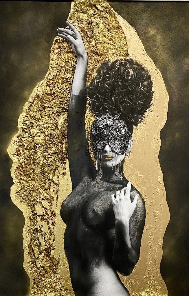 Gloria in Gold, 2022
Ashkan Roayaee and Danielle Finnerman
Pigment Ink on archival photo rag, gold leaf, acrylic, foam Core
